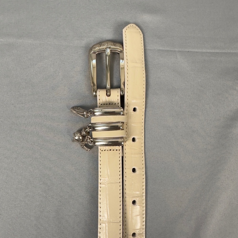 Brighton Belt Womens Golf Charm Cream Croc Embossed Leather‎ Silver Buckle 32